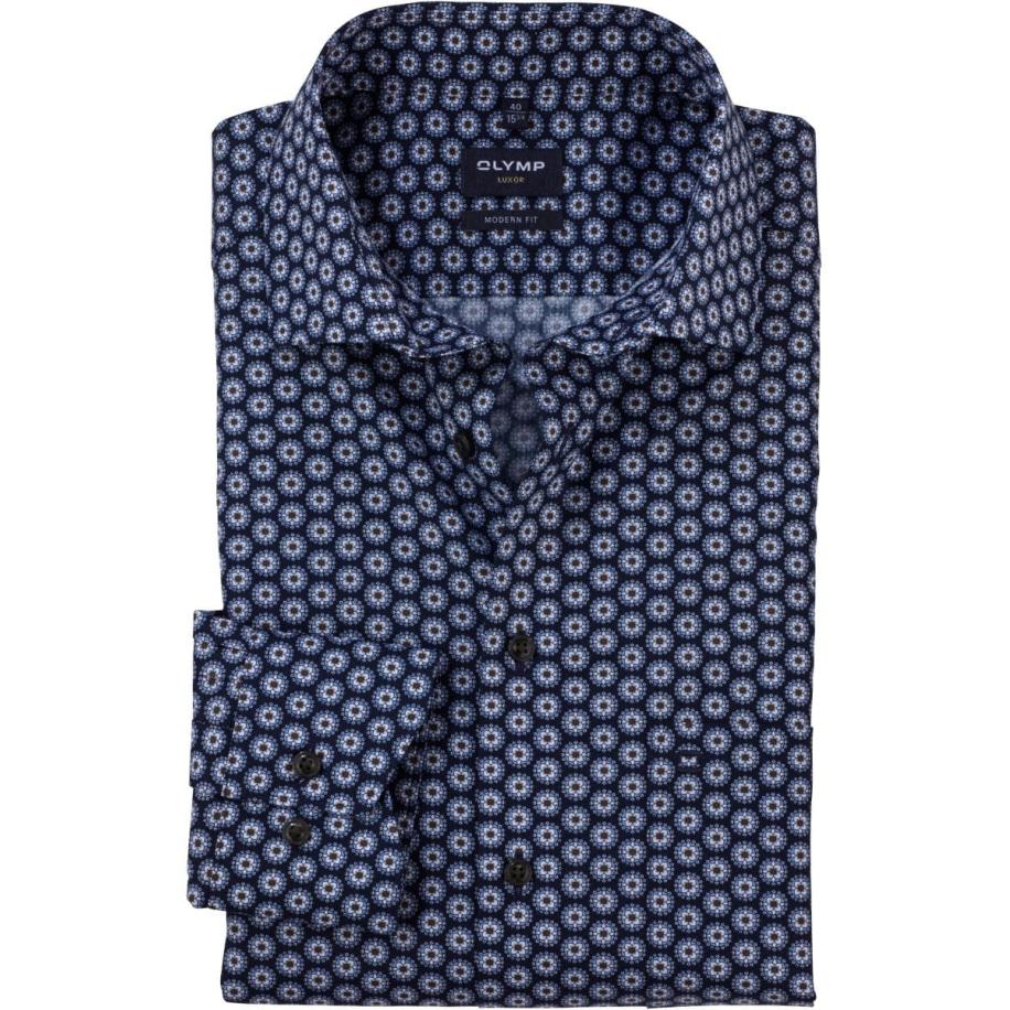 OLYMP Luxor Overhemd marine, Bedrukt Blauw