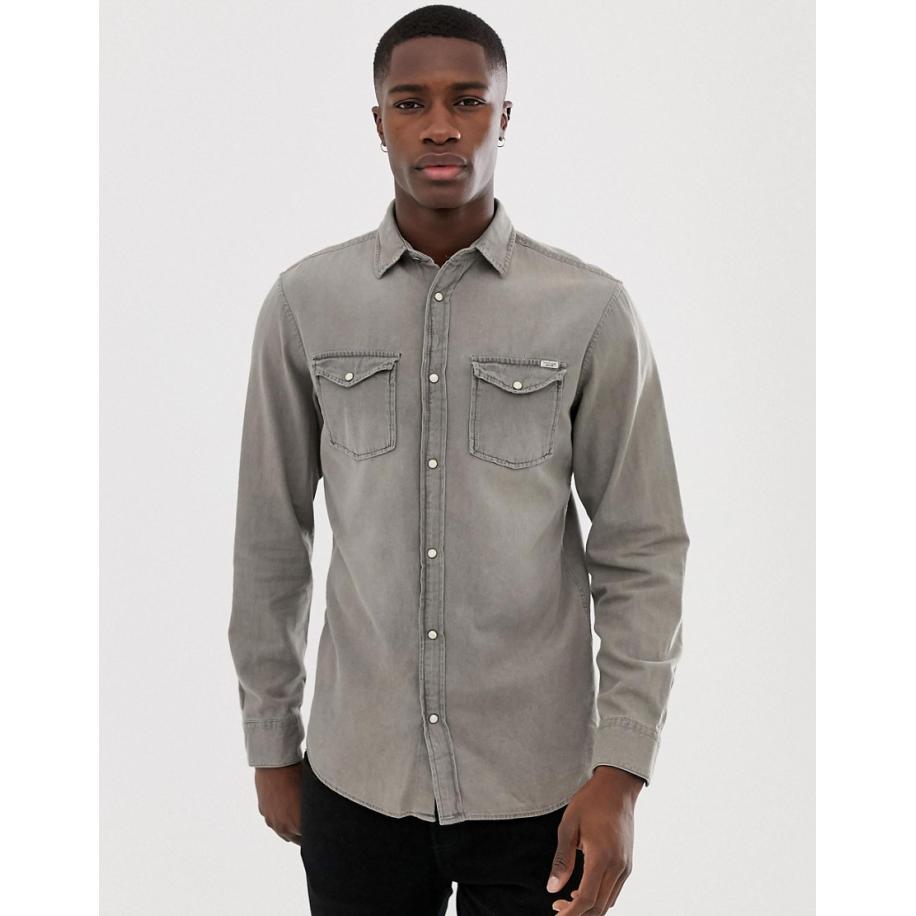 Jack & Jones - Slim-fit denim overhemd in grijze wassing-Grijs Grijs