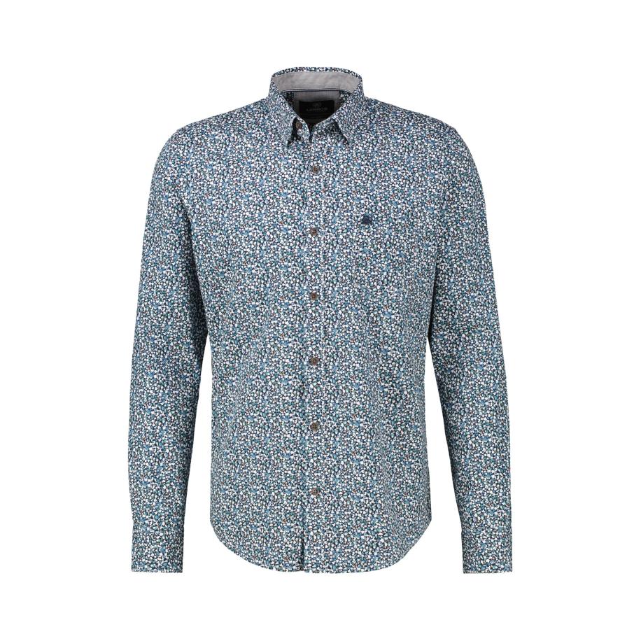 Lerros LERROS Overhemd blauw / azuur / lichtbruin / wit -