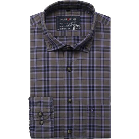 Marvelis Casual Overhemd olijf, Ruit