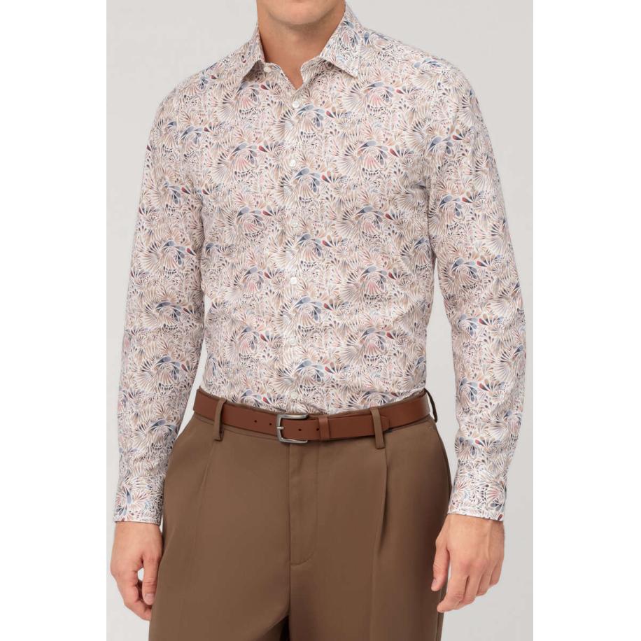 OLYMP Level Five Overhemd natuurlijk, Bedrukt Bruin