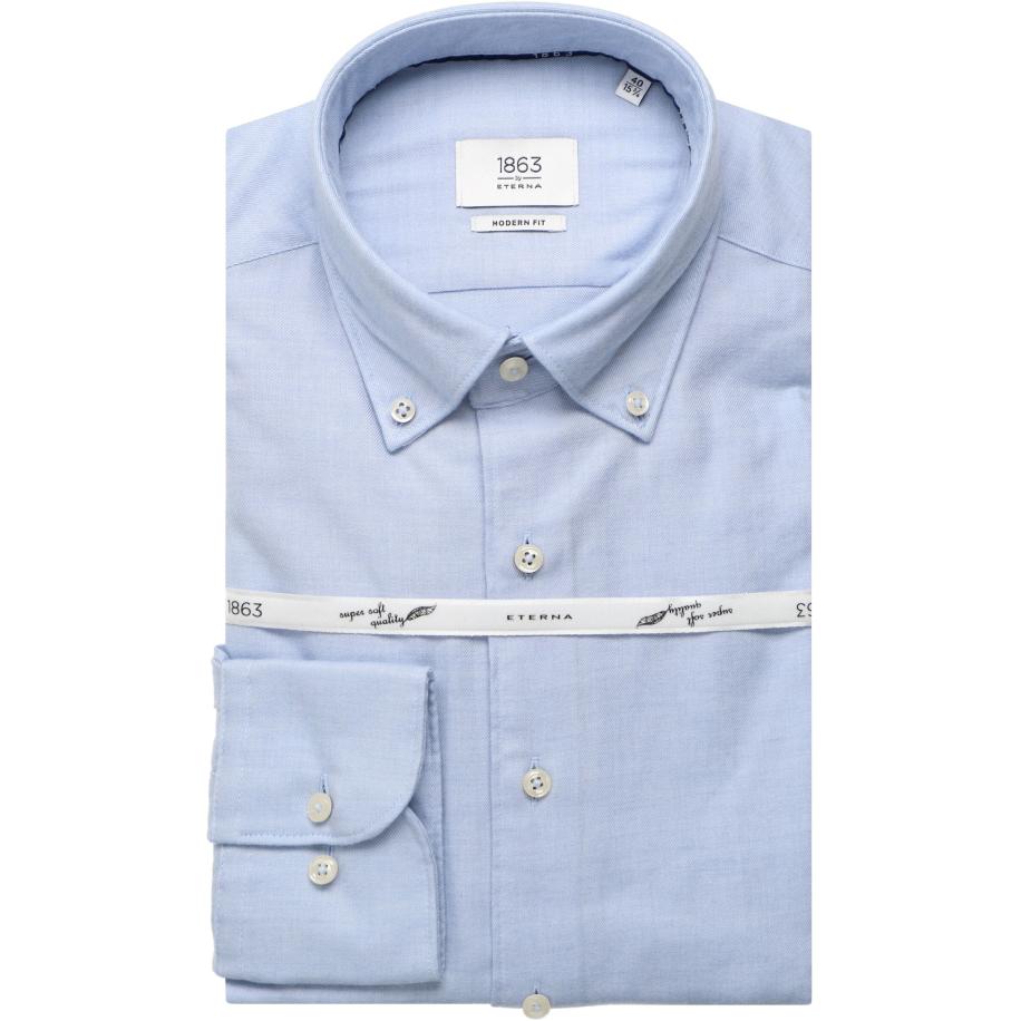 ETERNA 1863 Flanellen Overhemd blauw, Effen Blauw