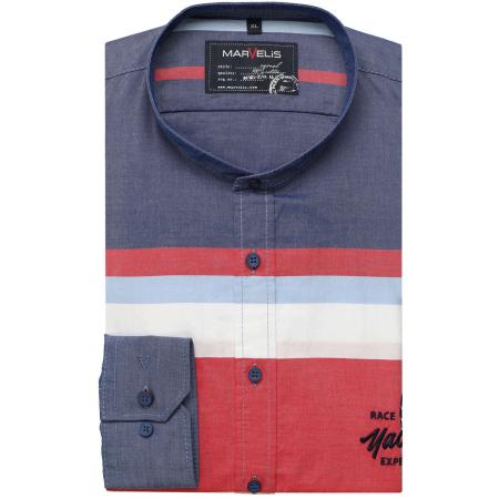 Marvelis Casual Overhemd blauw/rood/wit, Gestreept