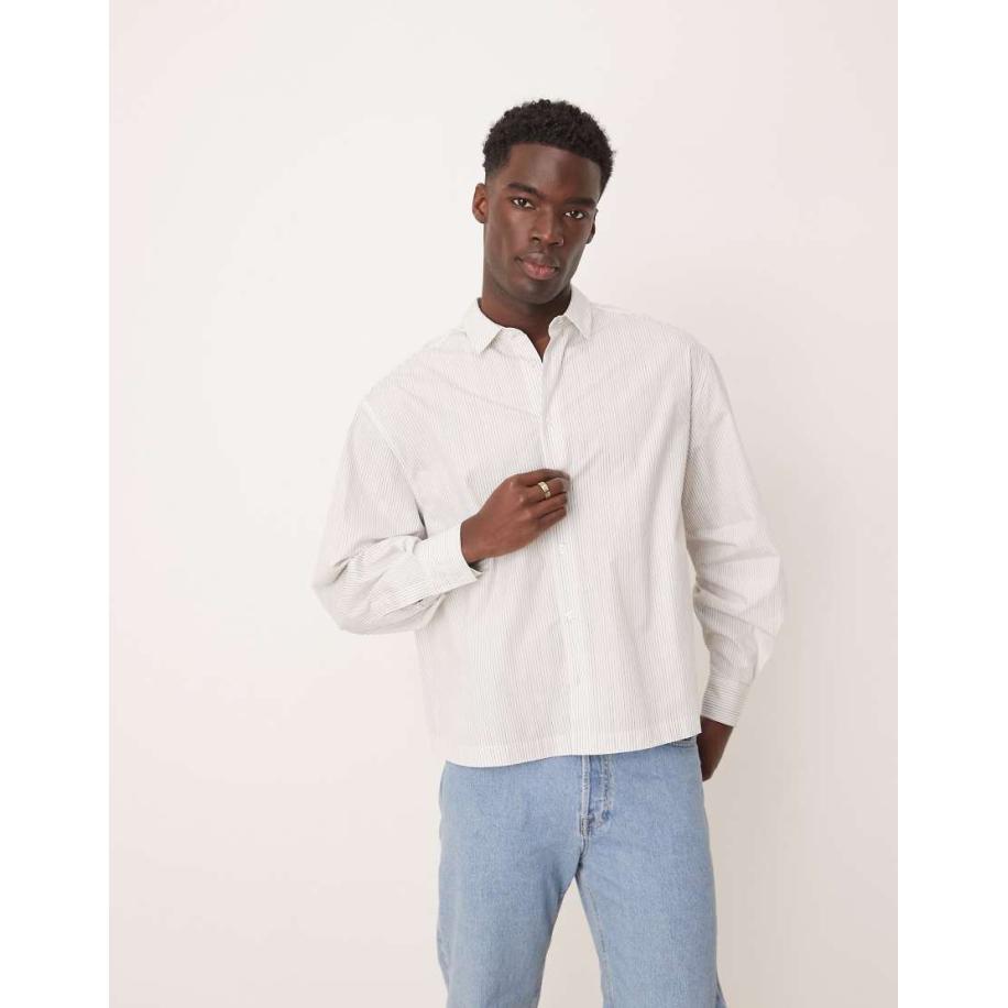 ASOS DESIGN - Oversized gestreept overhemd in wit Wit