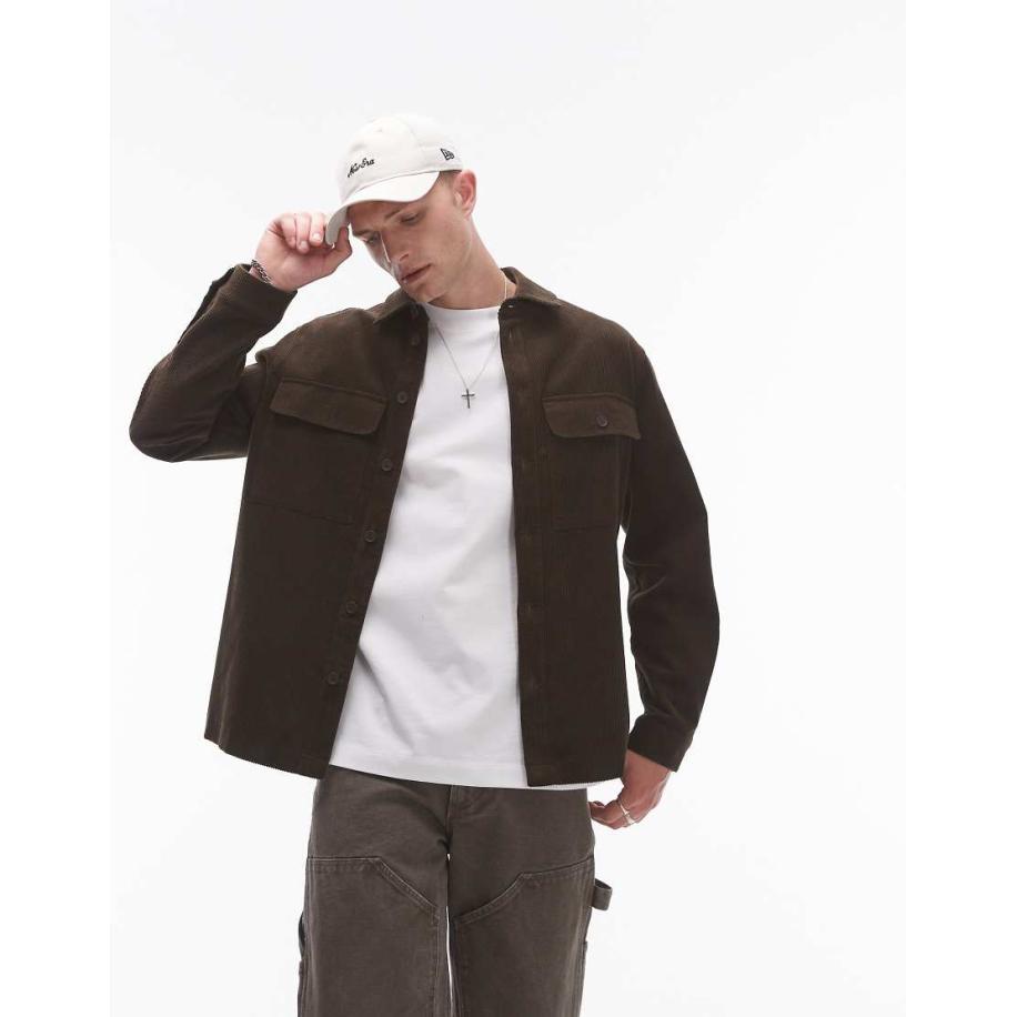 Topman - Overshirt van corduroy met lange mouwen in chocoladebruin Bruin