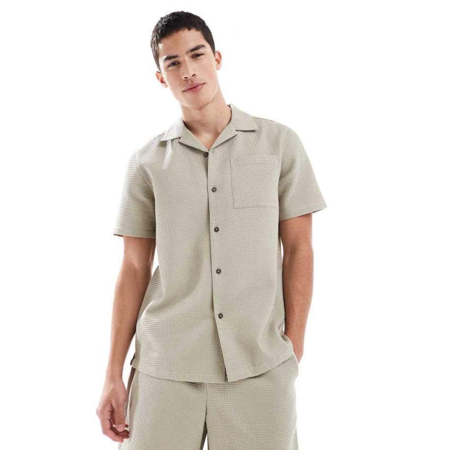 New Look - Overhemd van wafelstof in stone, deel van co-ord set-Neutraal Multicolor