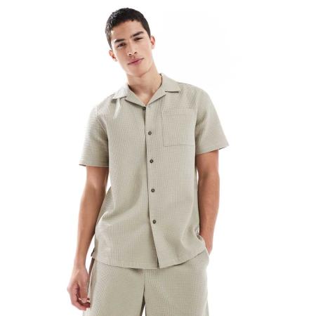 New Look - Overhemd van wafelstof in stone, deel van co-ord set-Neutraal