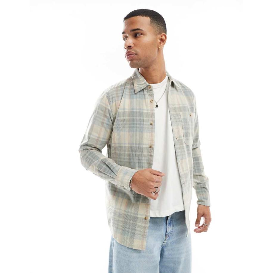 Only & Sons - Regular-fit overhemd van corduroy met ruitmotief in gewassen blauw Blauw