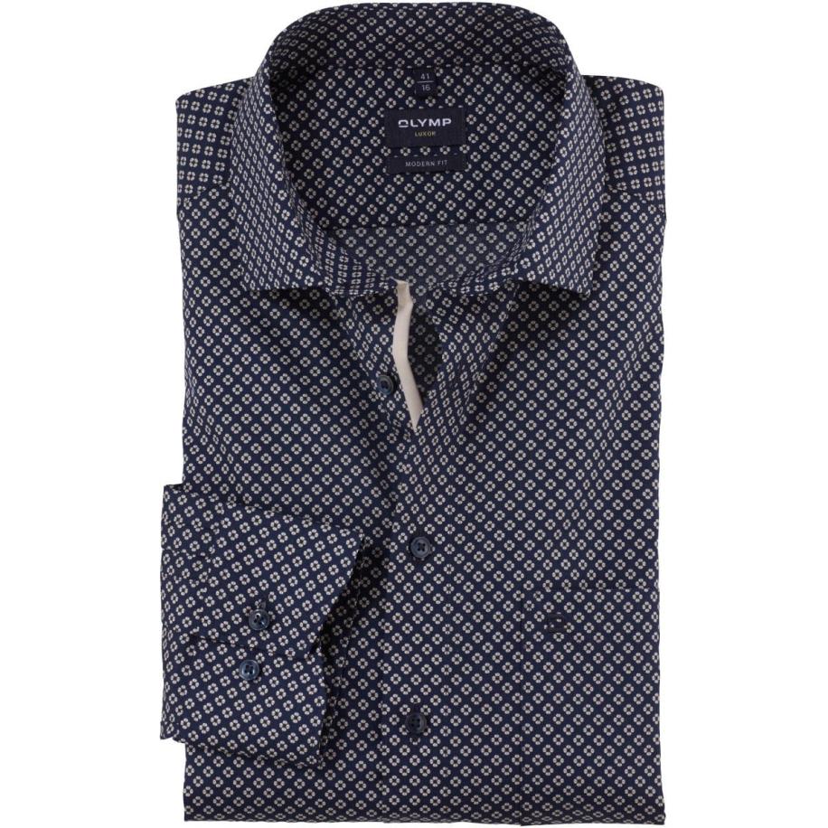 OLYMP Luxor Overhemd marine, Bedrukt Blauw