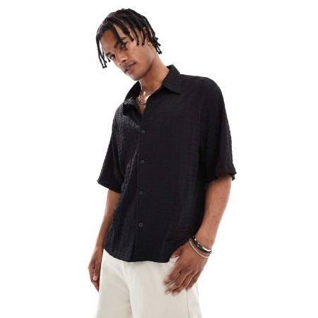 Bershka - Gebreid overhemd met textuur in zwart