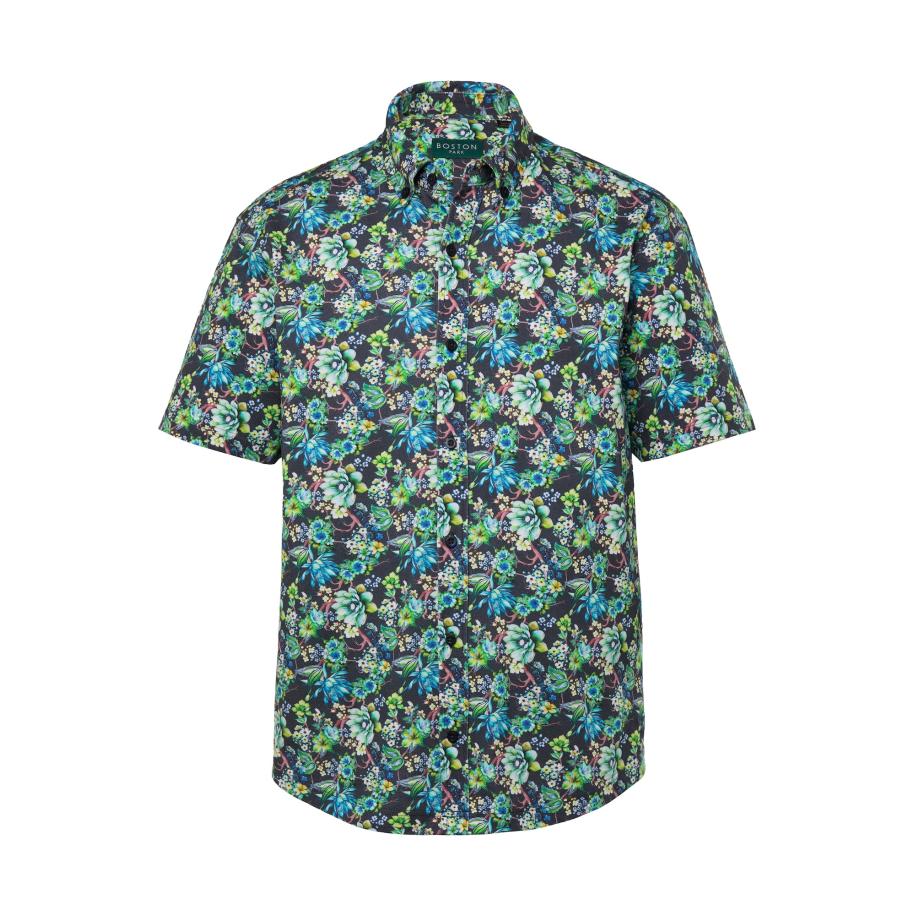 Boston Park Boston Park Overhemd crème / navy / ultramarine blauw / groen -