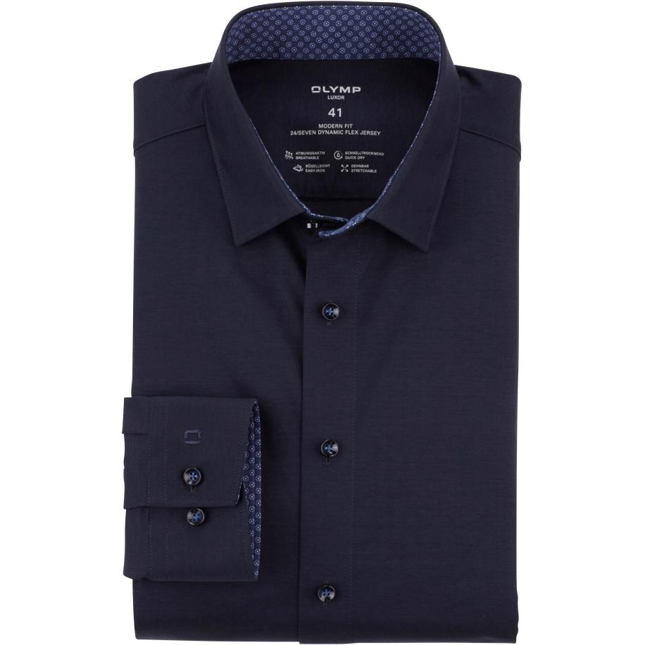 OLYMP Luxor 24/Seven Jersey shirt marine, Effen Blauw