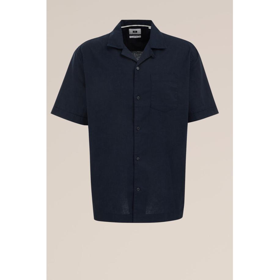 Fundamentals heren easy care linnenmix overhemd - Regular fit - Donkerblauw - Linnen - Maat: L Blauw