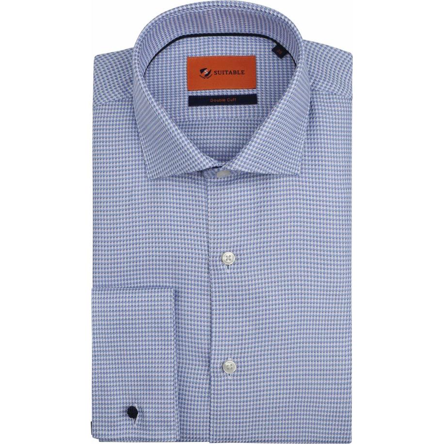 Suitable Overhemd Dubbel Manchet Print Blauw Blauw