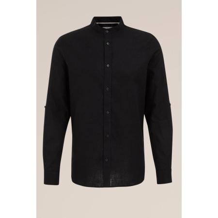Fundamentals heren easy care linnenmix overhemd met mao-kraag - Regular fit - Zwart - Linnen - Maat: L