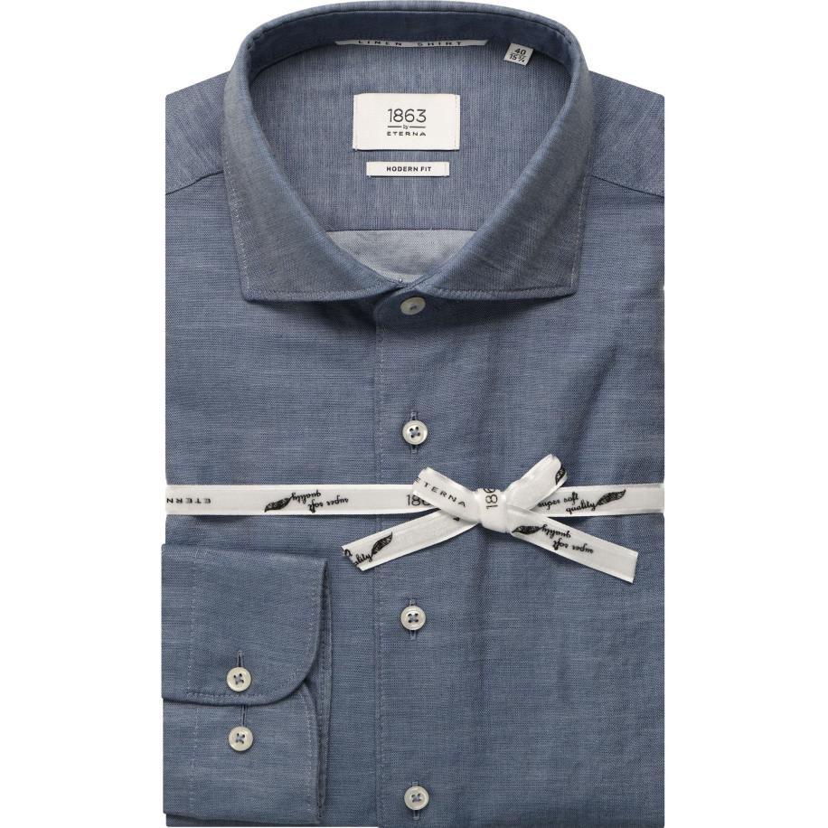 ETERNA 1863 Linnen Overhemd marine, Effen Blauw