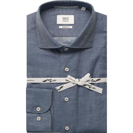 ETERNA 1863 Linnen Overhemd marine, Effen