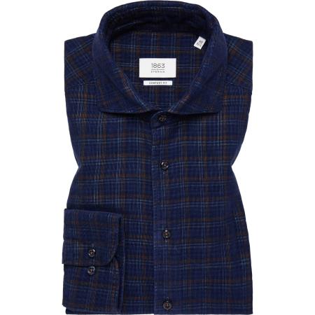 ETERNA 1863 ribfluwelen overhemd marine, Ruit
