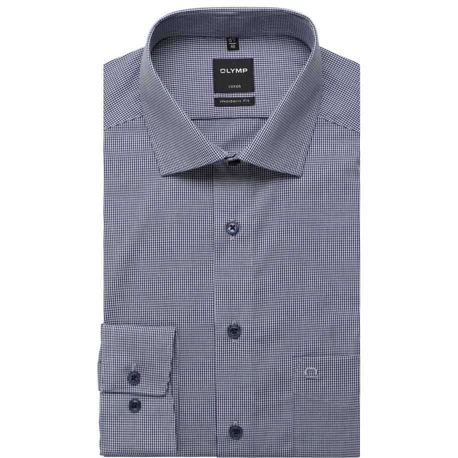 OLYMP Luxor Overhemd marine, Ruit Blauw
