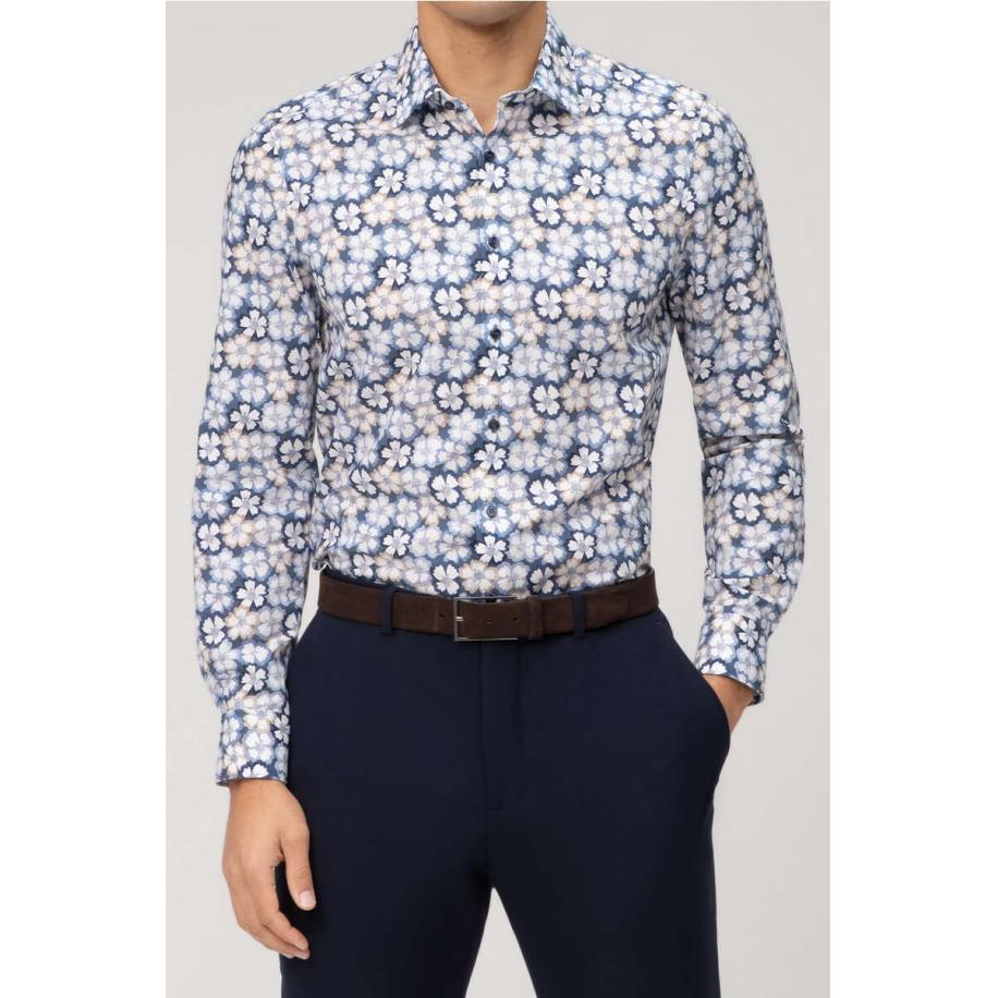 OLYMP Level Five Overhemd blauw, Bedrukt Blauw