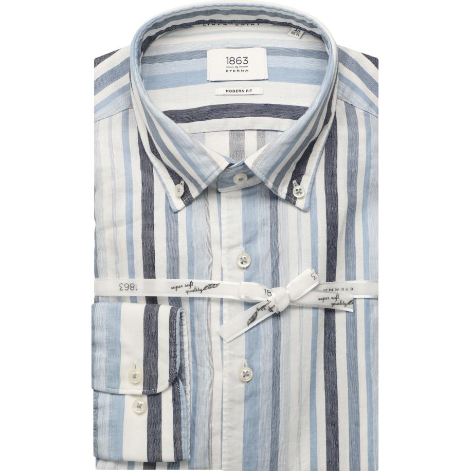 ETERNA 1863 Linnen Overhemd donkerblauw, Gestreept Blauw