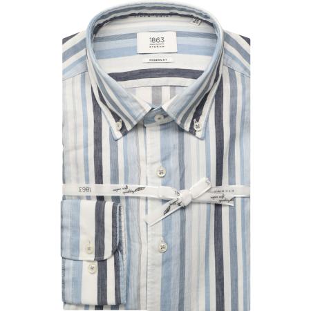 ETERNA 1863 Linnen Overhemd donkerblauw, Gestreept