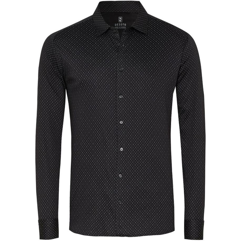 Desoto Overhemd Print Structure Zwart Zwart