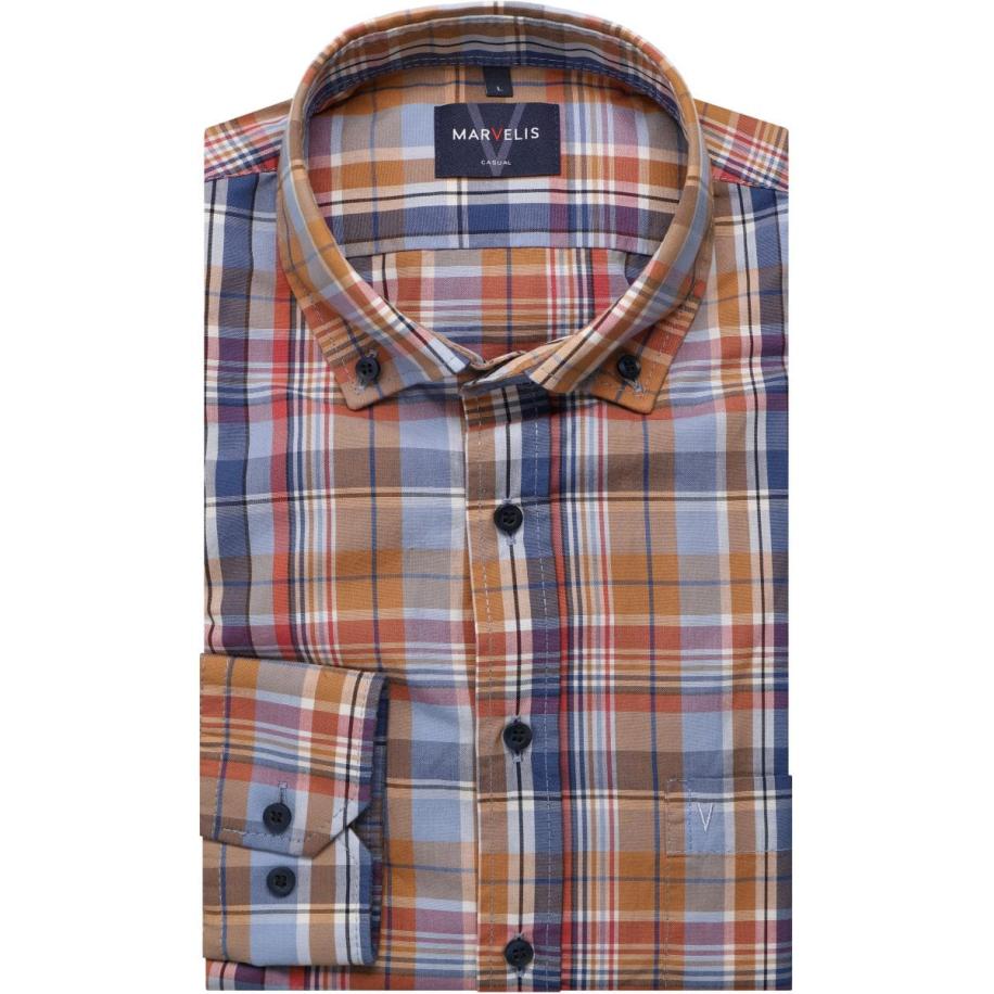 Marvelis Casual Overhemd baksteenrood, Ruit Rood