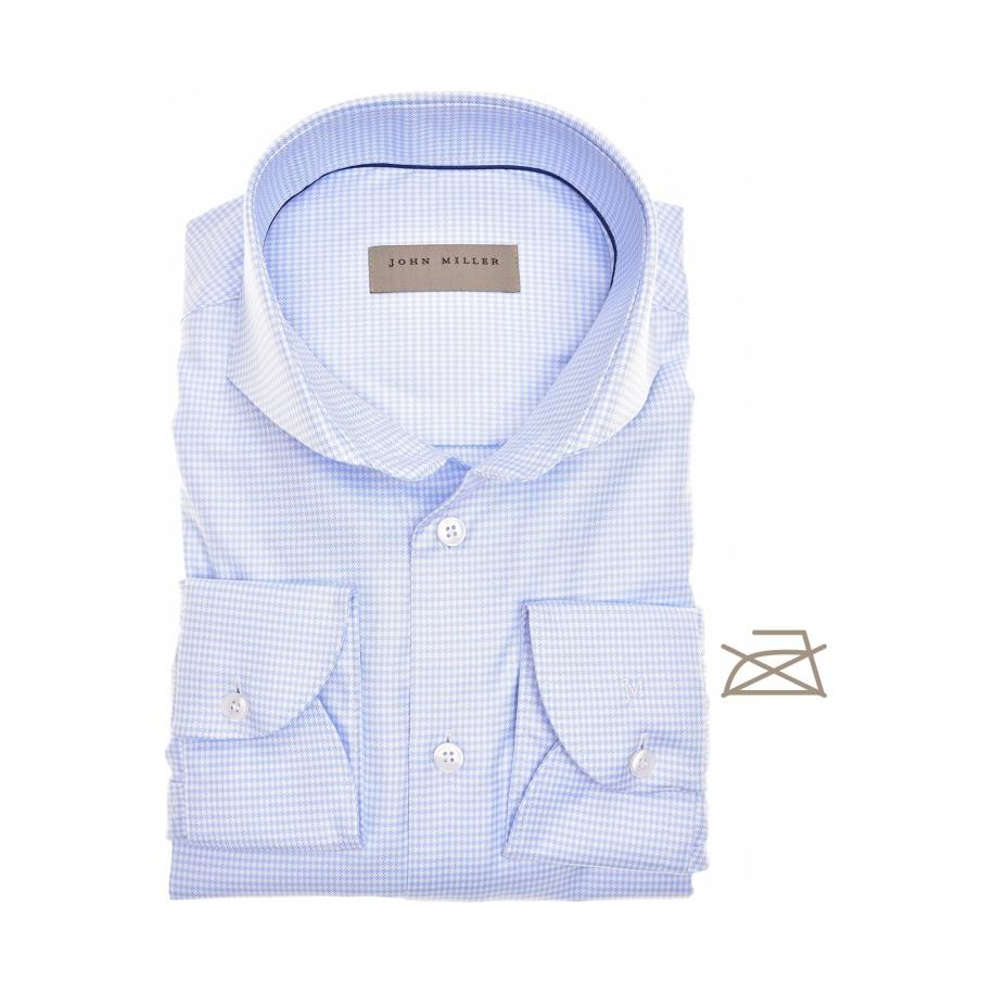 John Miller Overhemd lichtblauw, Ruit Blauw