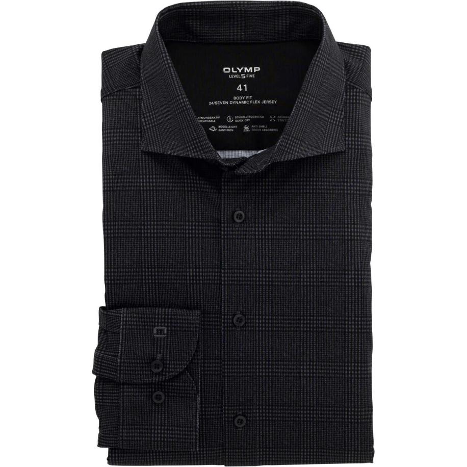 OLYMP Level Five 24/Seven Jersey shirt zwart, Ruit Zwart