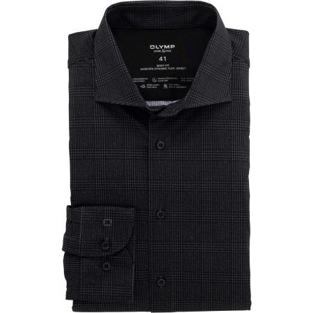 OLYMP Level Five 24/Seven Jersey shirt zwart, Ruit