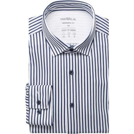 Marvelis Performance Overhemd blauw/wit, Gestreept