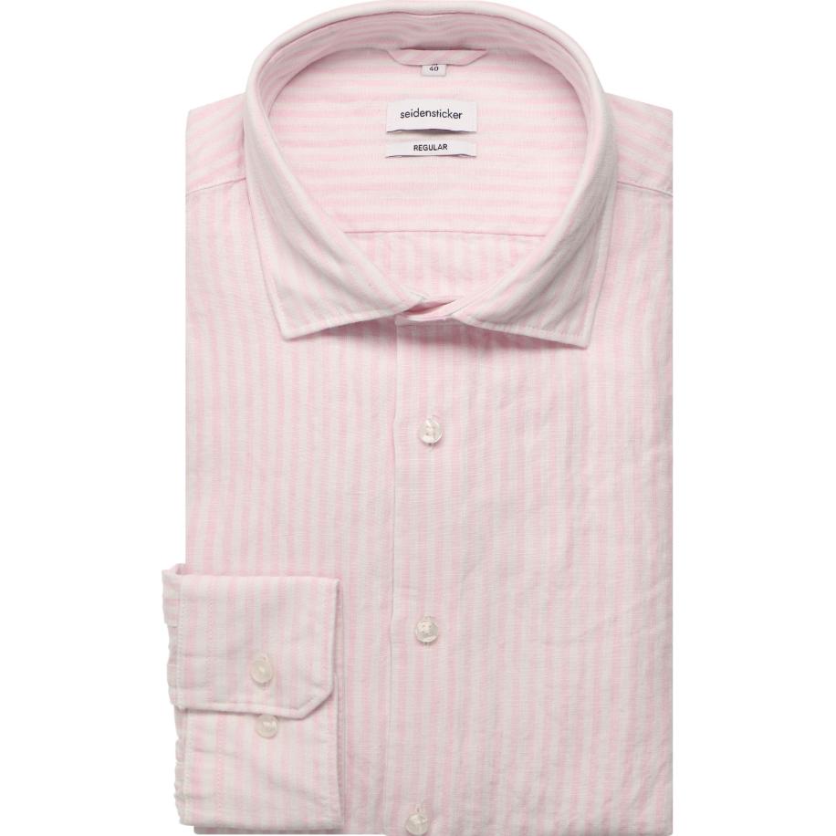 Seidensticker Linnen Overhemd lichtroze, Gestreept Roze