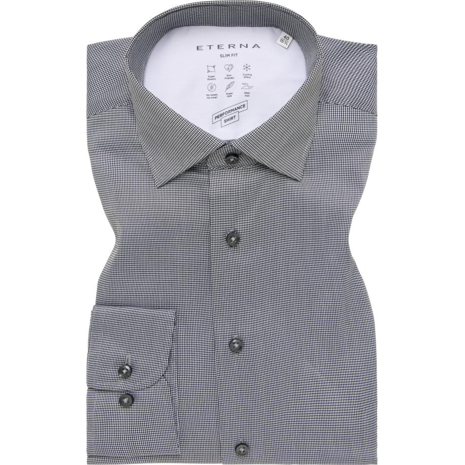 ETERNA Performance Overhemd zwart, Gestructureerd Zwart