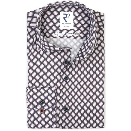 R2 Overhemd Twill Leave Print Multicolour