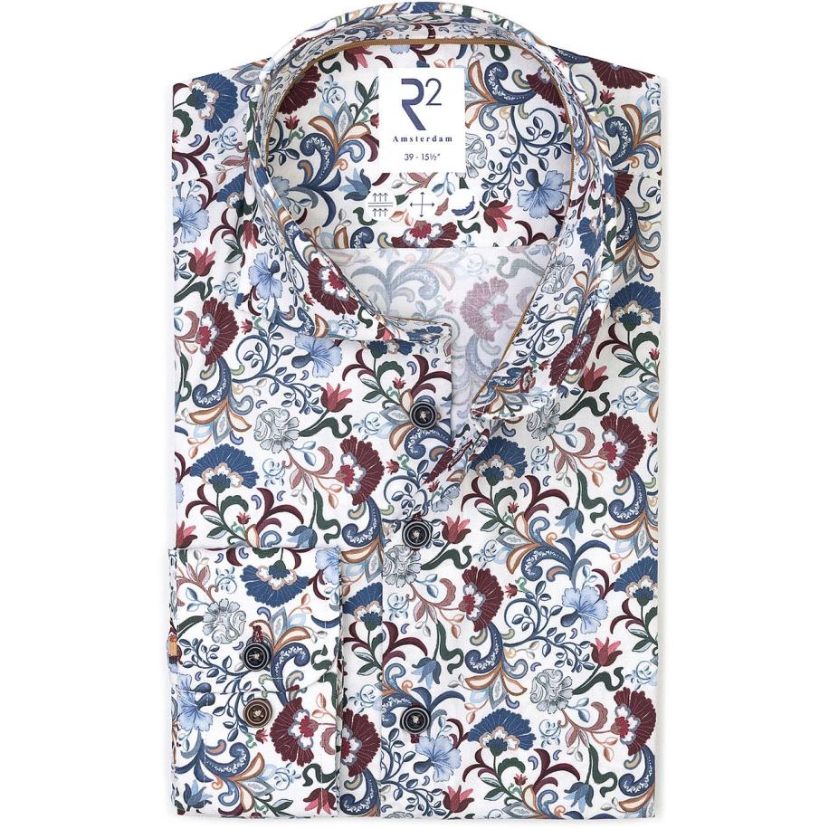 R2 Overhemd Poplin Flower Print Multicolour Multicolor