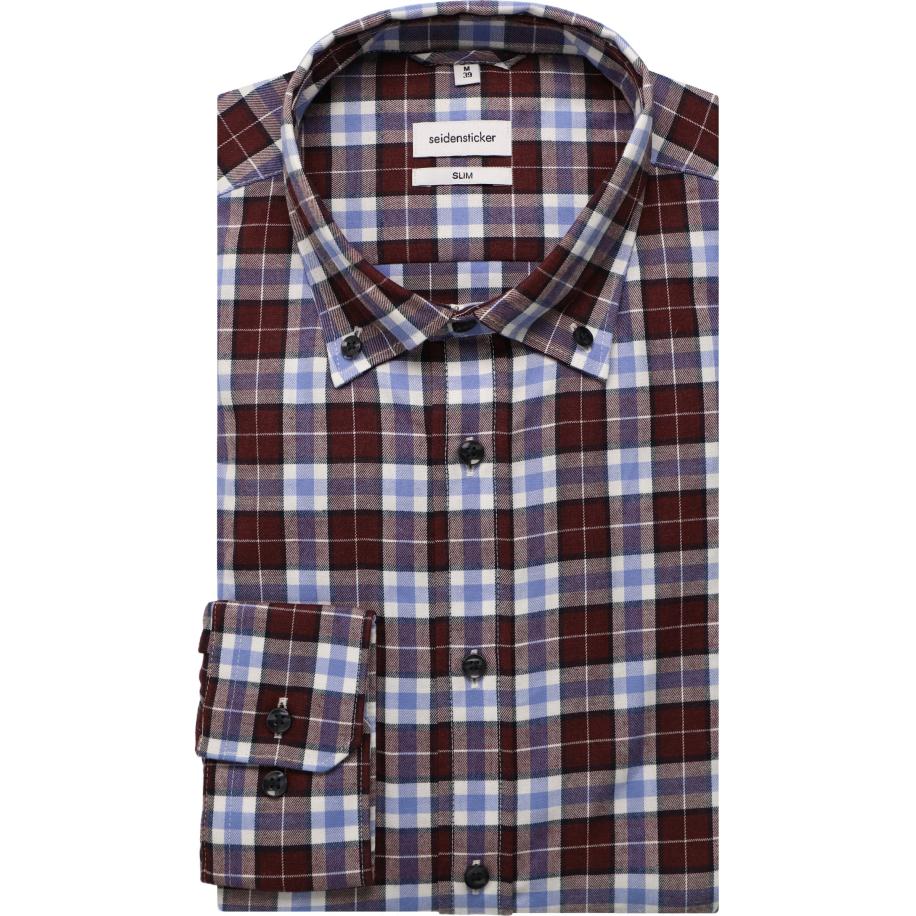 Seidensticker Flanellen Overhemd rood/blauw, Ruit Multicolor