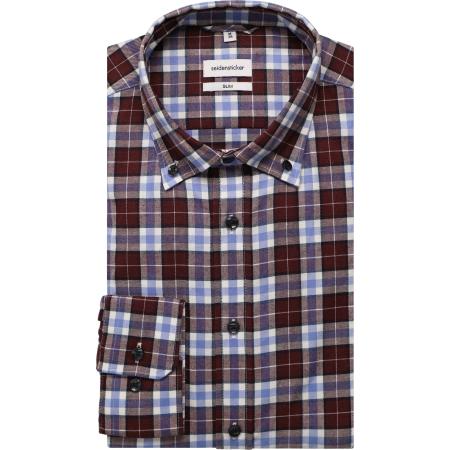 Seidensticker Flanellen Overhemd rood/blauw, Ruit