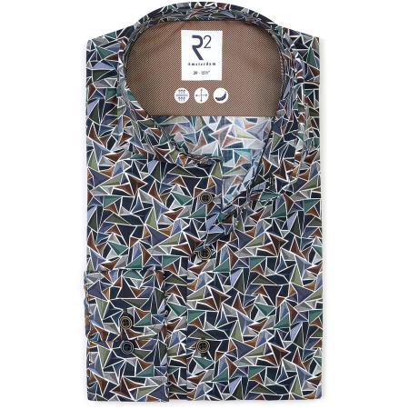 R2 Overhemd Poplin Triangle Print Groen