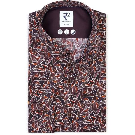 R2 Overhemd Poplin Triangle Print Bordeaux