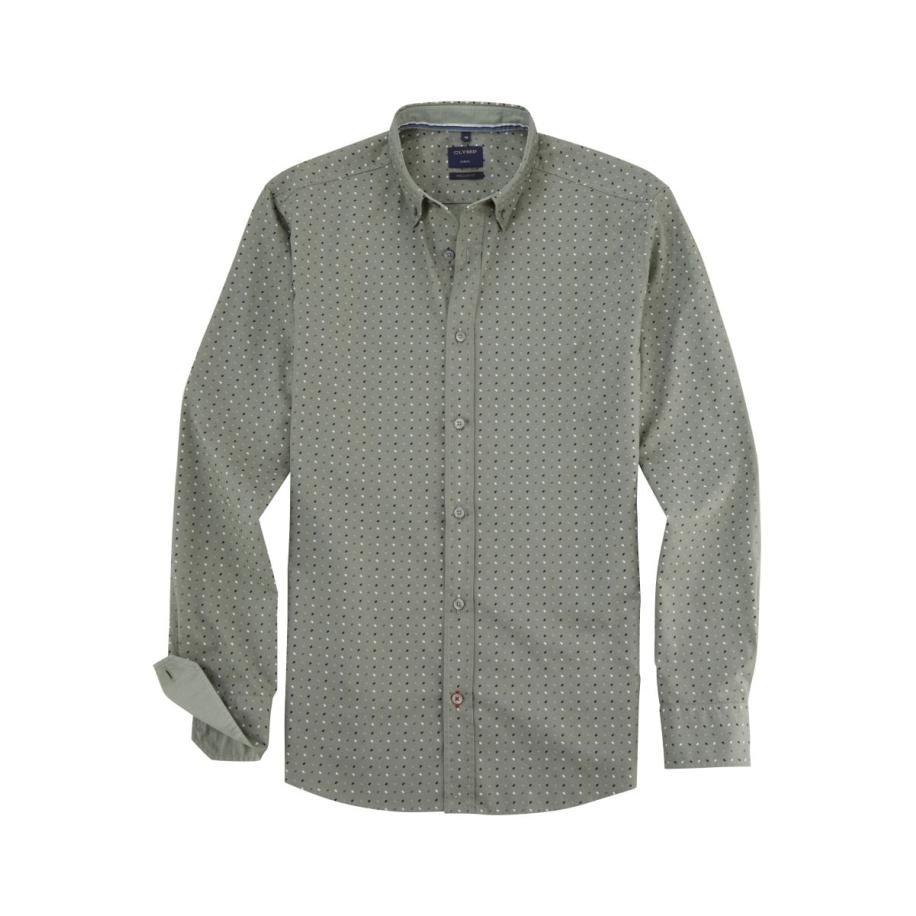 OLYMP Casual Overhemd grijs-groen, Bedrukt Groen