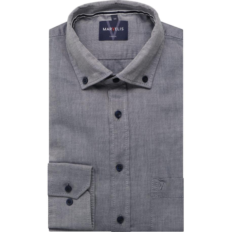 Marvelis Casual Overhemd marine, Effen Blauw