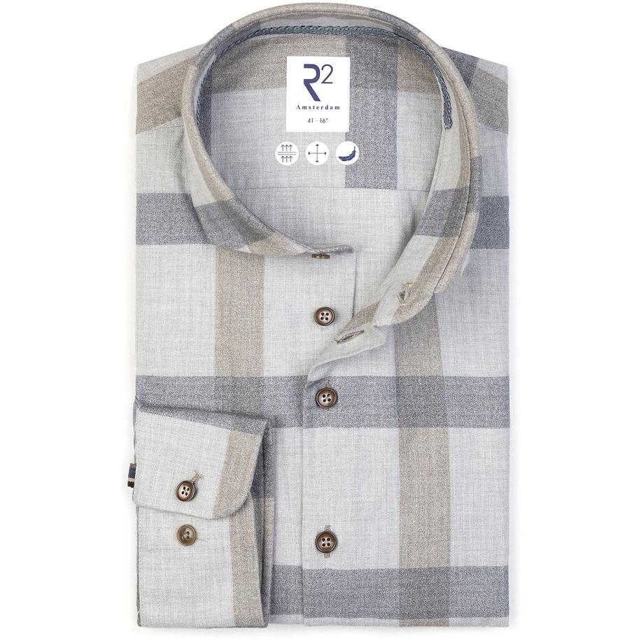 R2 Overhemd Herringbone Ruiten Grijs Grijs