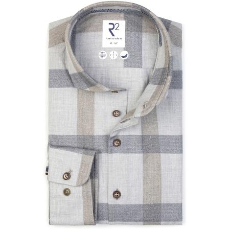 R2 Overhemd Herringbone Ruiten Grijs