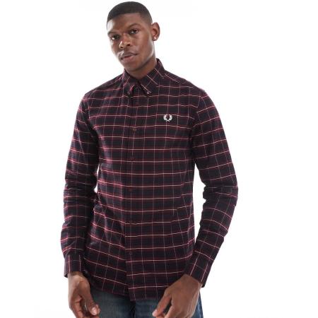 Fred Perry - Oxford overhemd met lange mouwen en Schotse ruit in donkerrood