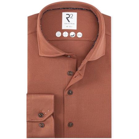 R2 Overhemd Dobby Poplin Brique