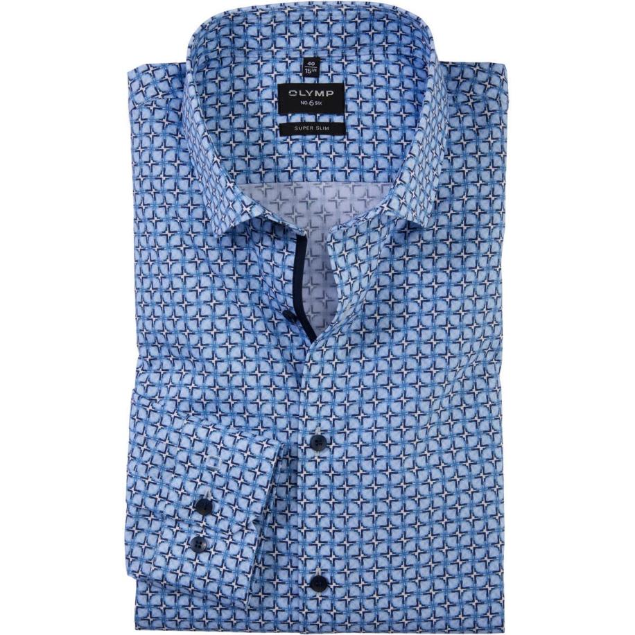 OLYMP No. Six Overhemd blauw, Motief Blauw