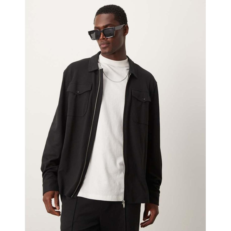 New Look - Overshirt van jersey in zwart, deel van co-ord set Zwart