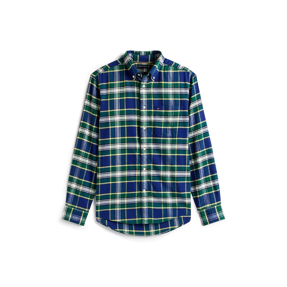 TOMMY HILFIGER Overhemd Tartan donkerblauw / limoen Blauw