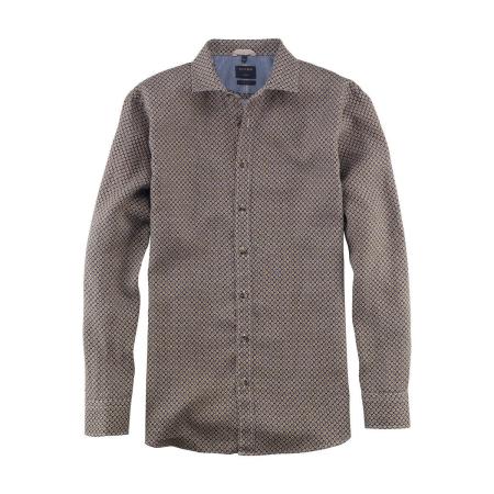 OLYMP Casual Linnen Overhemd bruin, Motief